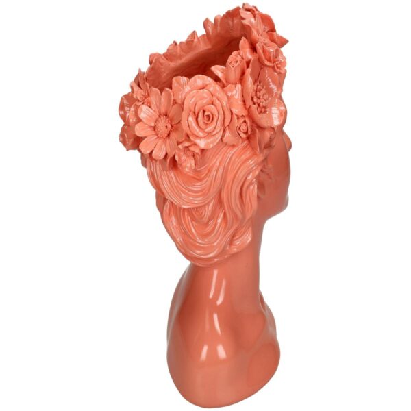 Βάζο Γυναίκα Με Λουλούδια Ροζ Polyresin 18x19x29cm