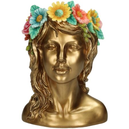 Βάζο Γυναίκα Με Λουλούδια Πολύχρωμο Polyresin 17x15x23.5cm