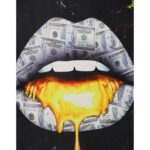 Διακοσμητικό Τοίχου Κρεμαστό Χείλη Με Δολάρια Μαύρο Βελούδο 105x136cm