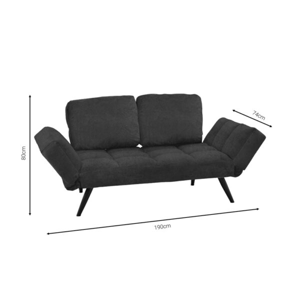Καναπές - κρεβάτι 3θέσιος Jackie  ύφασμα ανθρακί-μέταλλο μαύρο 190x80x74εκ
