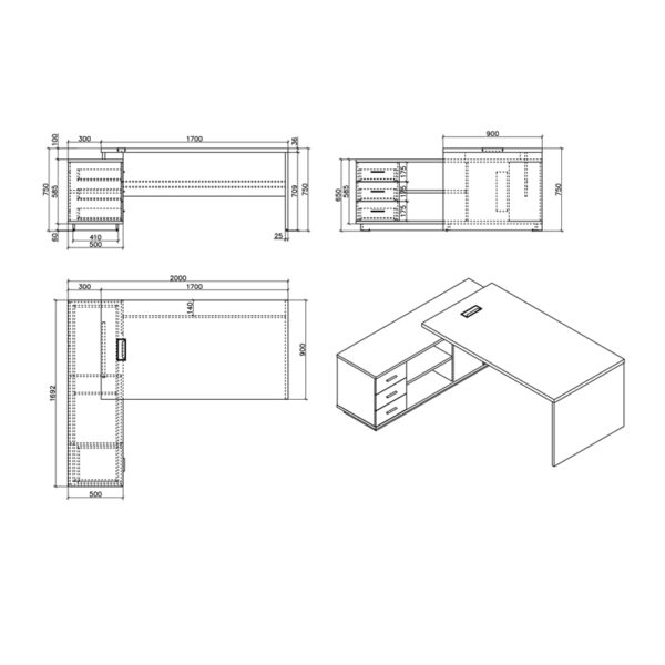 Γραφείο εργασίας επαγγελματικό Minimal  δεξιά γωνία φυσικό 200x170x75εκ