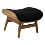 Πολυθρόνα-υποπόδιο relax Mirto  μασίφ ξύλο καρυδί-ύφασμα μαύρο 80x80x96,5εκ