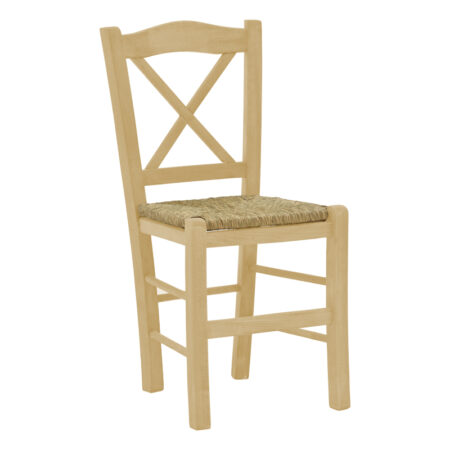 Καρέκλα καφενείου με ψάθα Seimi-Charchie  χιαστή άβαφο ξύλο 42x40x89εκ