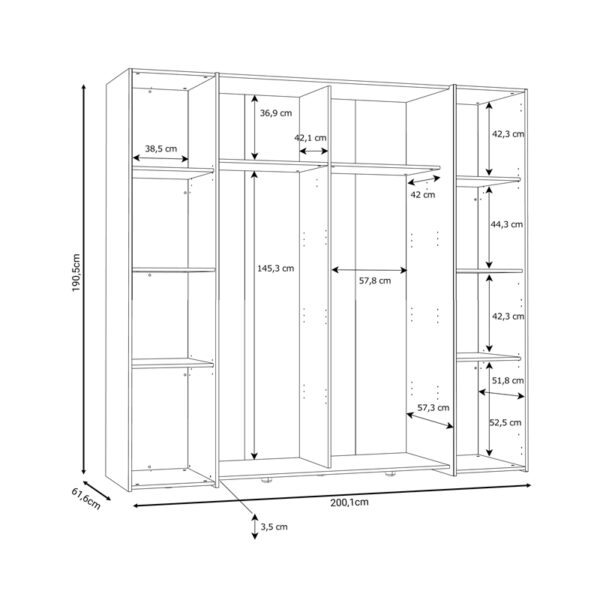 Ντουλάπα ρούχων Closet  τετράφυλλη sonoma oak-λευκό μελαμίνης 200x61.5x190.5εκ