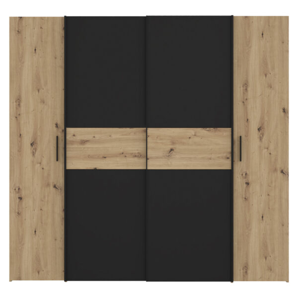 Ντουλάπα ρούχων Bekerk  τετράφυλλη μαύρο-oak μελαμίνης 200x61.5x190.5εκ