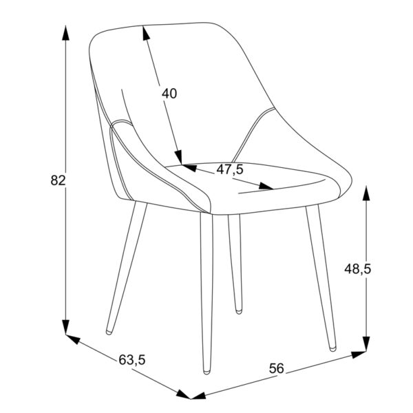 Καρέκλα Loukrizia  ανοιχτό γκρι ύφασμα-πόδι μαύρο μέταλλο 56x63.5x82εκ