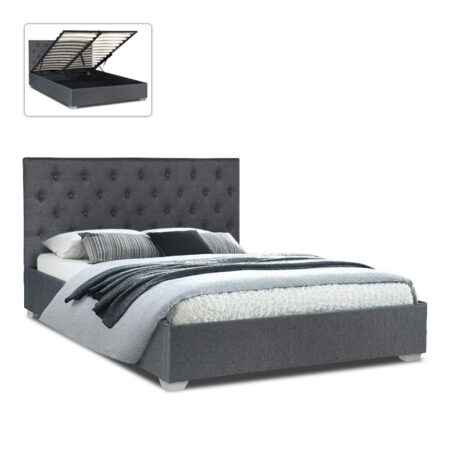 Κρεβάτι Megan  υφασμάτινο με αποθηκευτικό χώρο χρώμα ανθρακί 160x200εκ.