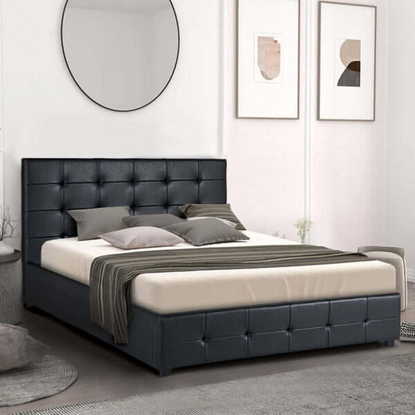 Κρεβάτι Iro  από τεχνόδερμα με αποθηκευτικό χώρο χρώμα μαύρο 160x200εκ.