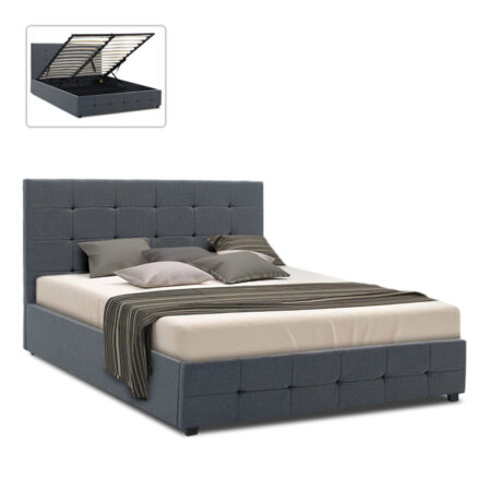 Κρεβάτι Iro  υφασμάτινο με αποθηκευτικό χώρο χρώμα ανθρακί 160x200εκ.