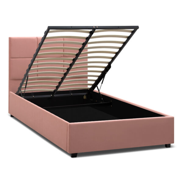 Κρεβάτι Kingston  βελούδινο με αποθηκευτικό χώρο χρώμα melon pink 120x200εκ.