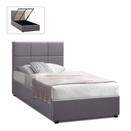 Κρεβάτι Kingston  βελούδινο με αποθηκευτικό χώρο χρώμα γκρι 100x200εκ.
