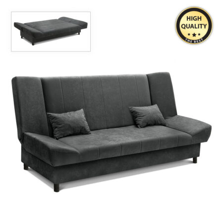 Kαναπές - κρεβάτι Tiko Plus  τριθέσιος με αποθηκευτικό χώρο και ύφασμα σε σκούρο γκρι 200x90x96εκ.