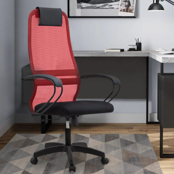 Καρέκλα γραφείου Prince  με ύφασμα Mesh χρώμα κόκκινο - μαύρο 66,5x70x123/133εκ.