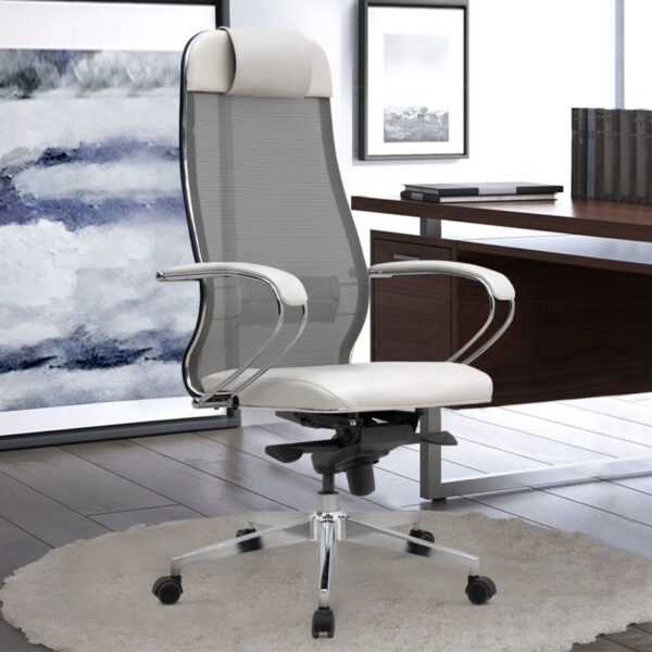 Καρέκλα γραφείου εργονομική Samurai-1  με ύφασμα Mesh σε λευκό 70x70x124/134εκ.