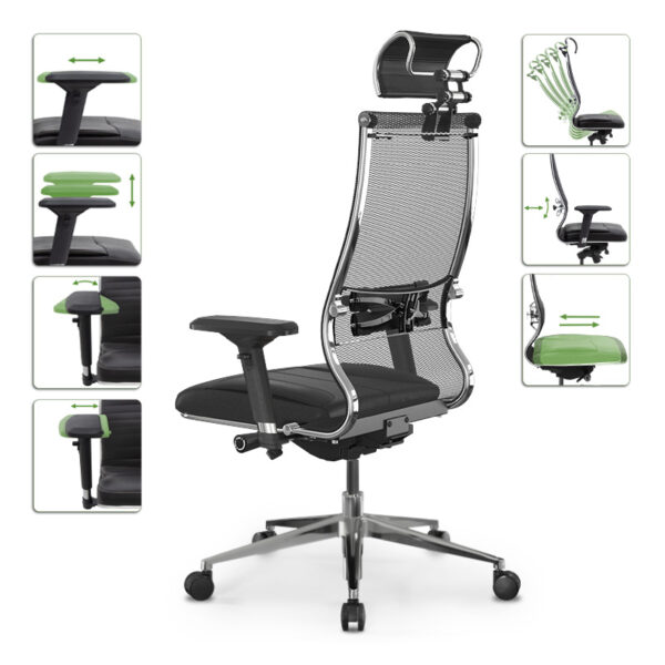 Καρέκλα γραφείου Samurai L2-6D  εργονομική με ύφασμα TS Mesh και τεχνόδερμα χρώμα μαύρο 69x70x125/137εκ.