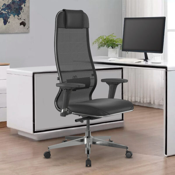 Καρέκλα γραφείου Synchrosit-10  εργονομική με διπλό ύφασμα Mesh και τεχνόδερμα χρώμα μαύρο 65x70x121/134εκ.