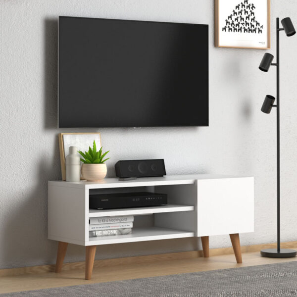Έπιπλο τηλεόρασης Porto  από μελαμίνη χρώμα λευκό 90x32x42εκ.