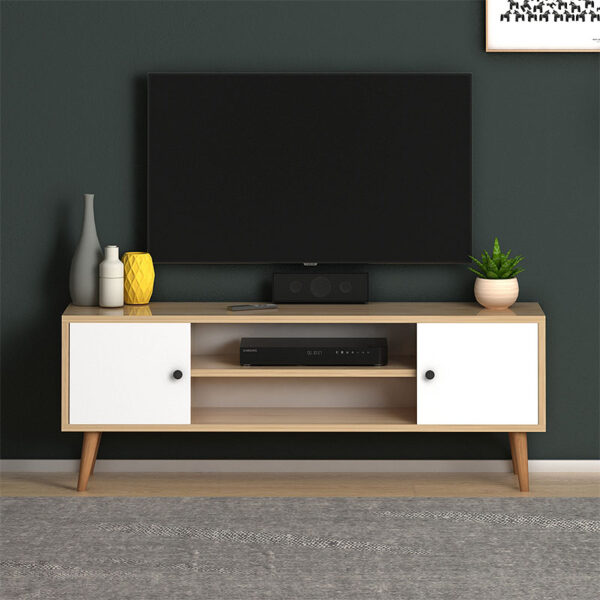 Έπιπλο τηλεόρασης Parma  από μελαμίνη χρώμα white - oak 120x30x40εκ.