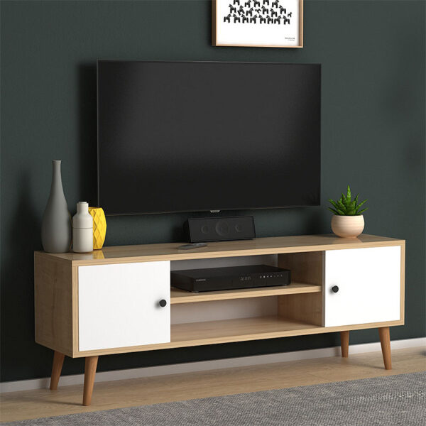 Έπιπλο τηλεόρασης Parma  από μελαμίνη χρώμα white - oak 120x30x40εκ.