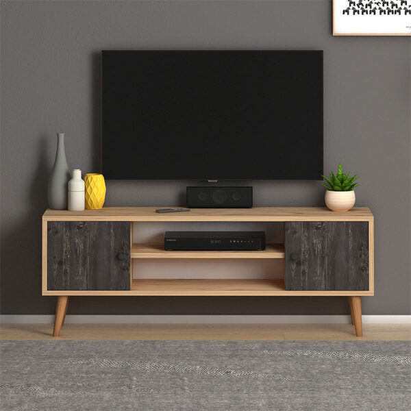 Έπιπλο τηλεόρασης Parma  από μελαμίνη χρώμα industrial grey - oak 120x30x40εκ.