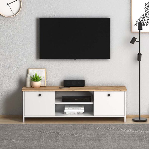Έπιπλο τηλεόρασης Cube  από μελαμίνη χρώμα pine - white 120x30x40εκ.