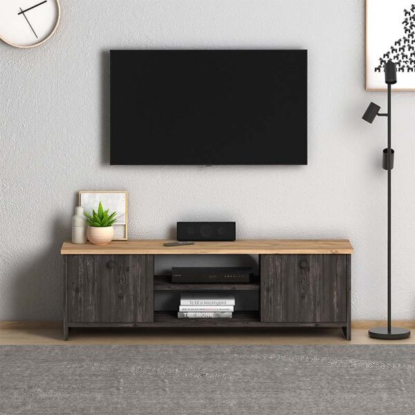 Έπιπλο τηλεόρασης Cube  από μελαμίνη χρώμα pine - industrial grey 120x30x40εκ.