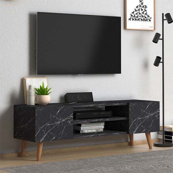Έπιπλο τηλεόρασης Etna  από μελαμίνη χρώμα μαύρο εφέ μαρμάρου 120x30x40εκ.