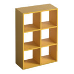 Βιβλιοθήκη Cube  από μελαμίνη χρώμα κίτρινο 73,5x34x109εκ.