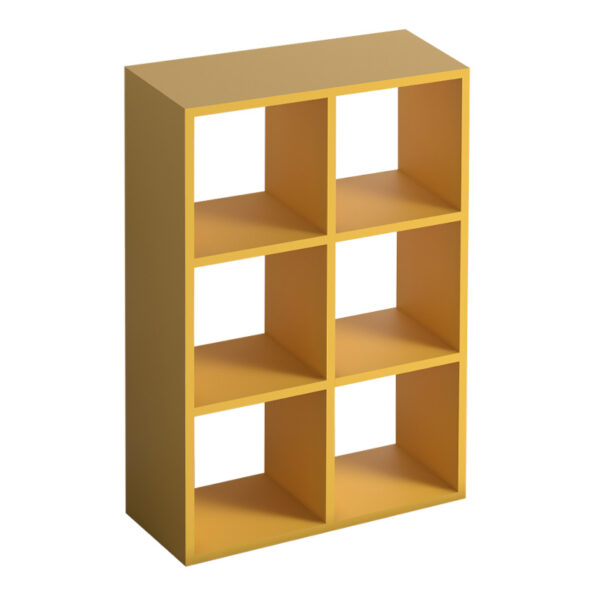 Βιβλιοθήκη Cube  από μελαμίνη χρώμα κίτρινο 73,5x34x109εκ.