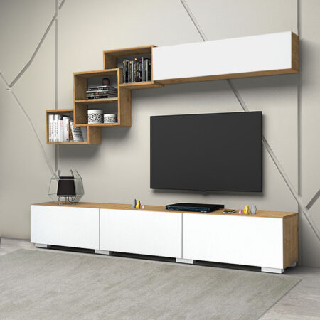 Σύνθεση τηλεόρασης Free  από μελαμίνη χρώμα λευκό - sonoma 210x35x38εκ.