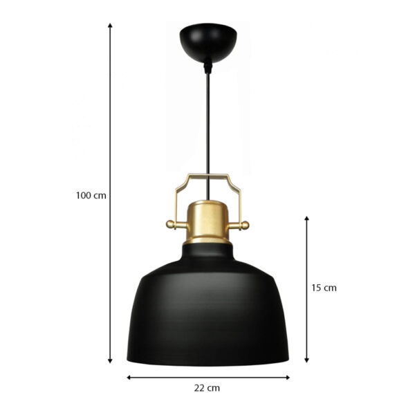 Φωτιστικό οροφής Artes  E27 μεταλλικό μονόφωτο χρώμα μαύρο - χρυσό Φ22x100εκ.
