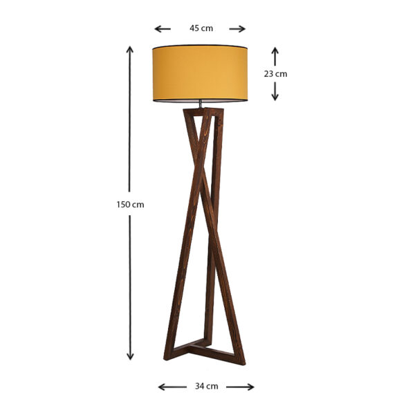 Φωτιστικό δαπέδου Grace  ξύλο/ύφασμα χρώμα καρυδί - μουσταρδί 45x34x150εκ.
