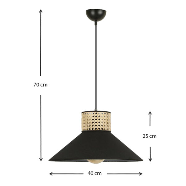 Φωτιστικό οροφής Nebraska  Ε27 υφασμάτινο - ρατάν μονόφωτο χρώμα μαύρο Φ40x70εκ.