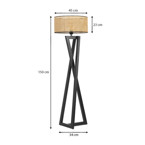 Φωτιστικό δαπέδου Grace  ξύλο/ρατάν χρώμα μαύρο - φυσικό 45x45x150εκ.