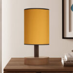 Φωτιστικό επιτραπέζιο Volge  E27 ξύλο/ύφασμα χρώμα κίτρινο 15x15x34εκ.