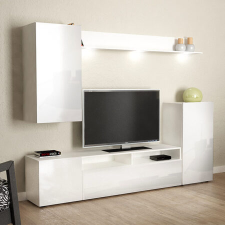 Σύνθεση τηλεόρασης Lucius  από μελαμίνη χρώμα λευκό - γυαλιστερό λευκό 210x37x170εκ.