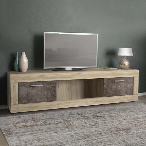 Έπιπλο τηλεόρασης Desmond  από μελαμίνη χρώμα γκρι oak - dark atelier 185x40x48εκ.