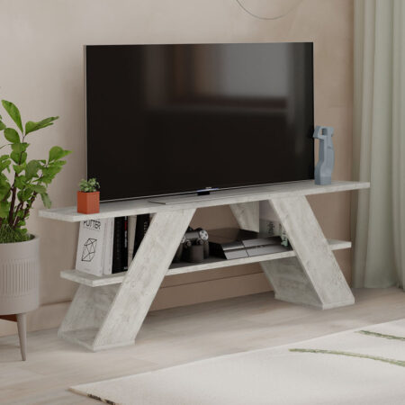 Έπιπλο τηλεόρασης Farfalla  από μελαμίνη χρώμα λευκό αντικέ 120x33,5x40εκ.
