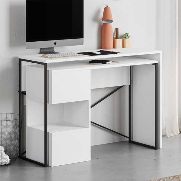 Γραφείο εργασίας πολυμορφικό Badau  χρώμα λευκό 110x37,2x77εκ.