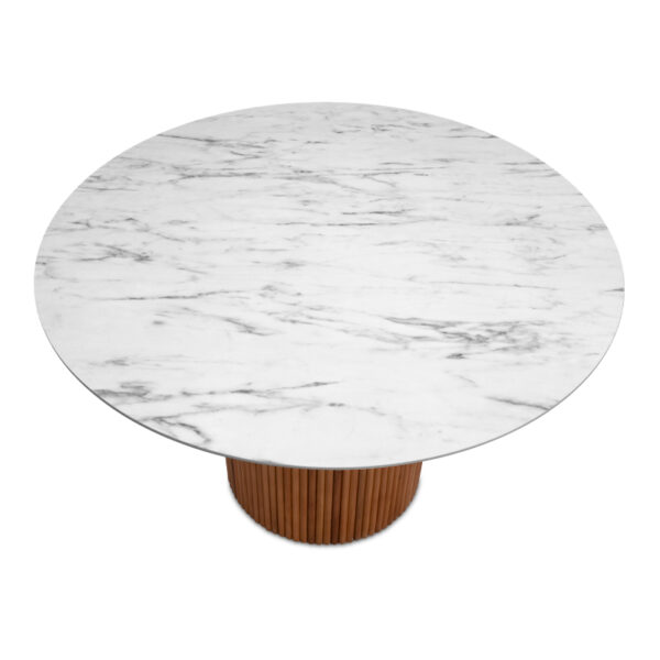 Τραπέζι Borno  χρώμα φυσικό - λευκό εφέ μαρμάρου Ø120x78 εκ.
