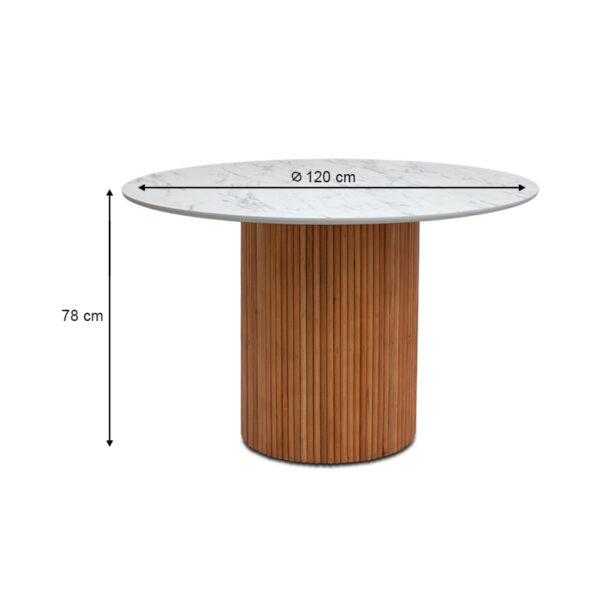 Τραπέζι Borno  χρώμα φυσικό - λευκό εφέ μαρμάρου Ø120x78 εκ.