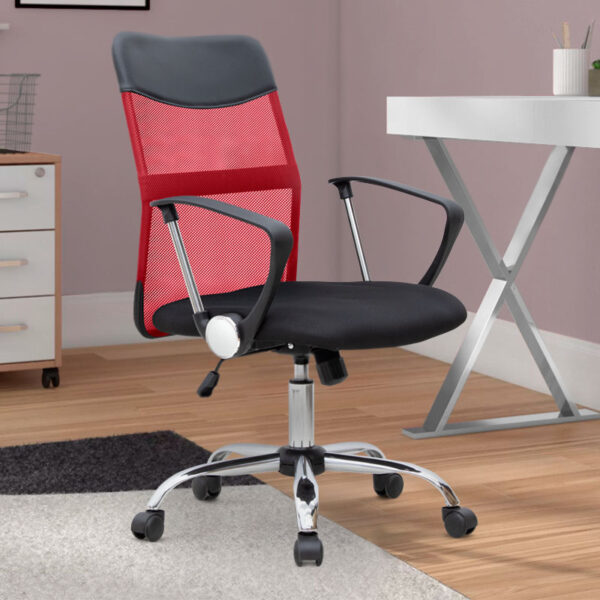 Καρέκλα γραφείου Franco  με ύφασμα Mesh χρώμα κόκκινο - μαύρο 59x57x95/105εκ.