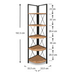 Βιβλιοθήκη γωνιακή Kelsie  μεταλλική - μελαμίνης χρώμα μαύρο - pine oak 33x33x162εκ.