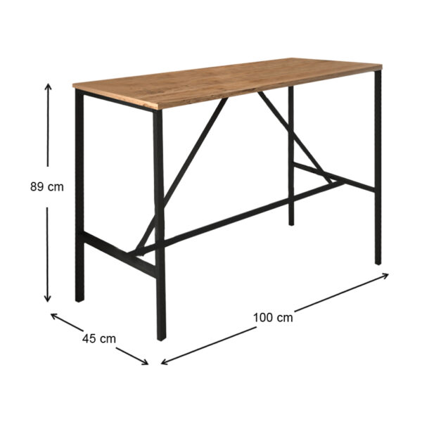 Τραπέζι μπαρ - stand Crego  μεταλλικό - μελαμίνης χρώμα pine oak - μαύρο 100x45x89εκ.