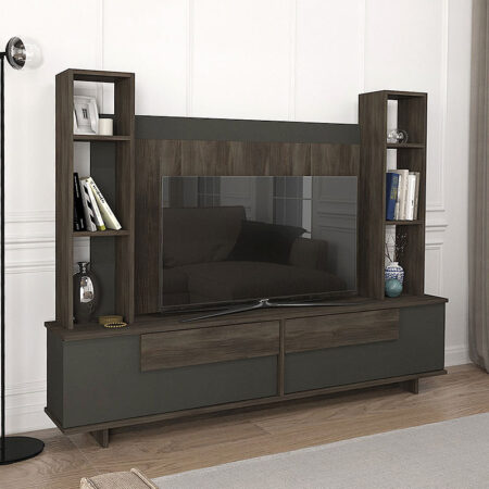 Σύνθεση τηλεόρασης Murano  από μελαμίνη χρώμα σκούρο καρυδί - ανθρακί 180x35x145εκ.