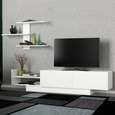 Σύνθεση τηλεόρασης Egemen  από μελαμίνη χρώμα λευκό 180x32x40εκ.