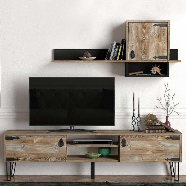 Σύνθεση τηλεόρασης Costa  από μελαμίνη χρώμα vintage patik - μαύρο 180x29,5x49εκ.