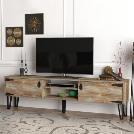 Έπιπλο τηλεόρασης Costa  από μελαμίνη χρώμα vintage patik - μαύρο 180x29,5x49εκ.