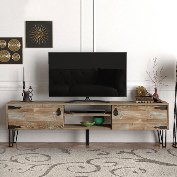 Έπιπλο τηλεόρασης Costa  από μελαμίνη χρώμα vintage patik - μαύρο 180x29,5x49εκ.