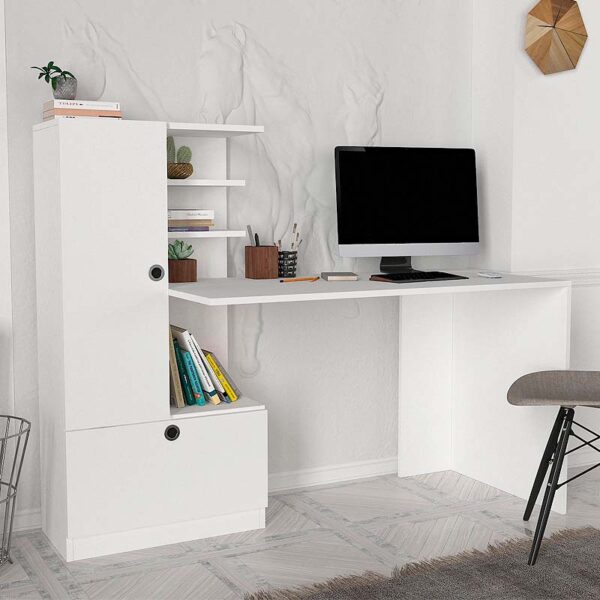Γραφείο εργασίας Domingo  από μελαμίνη χρώμα λευκό 149,5x60x120εκ.